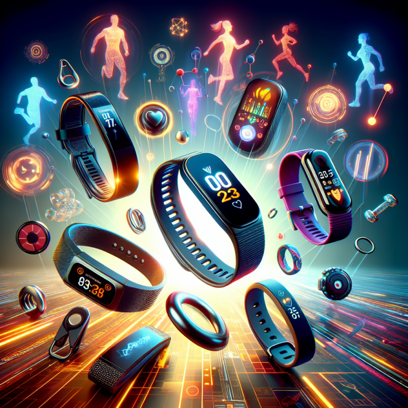 Various smart fitness trackers and running graphics