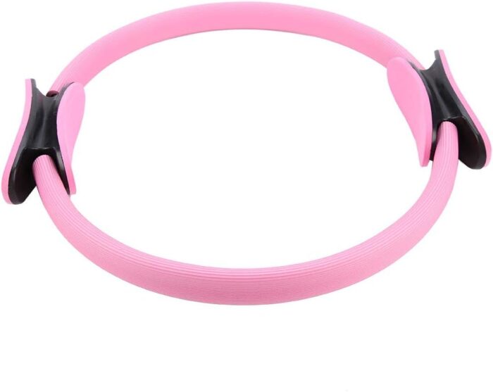 Pink Pilates ring with black handles