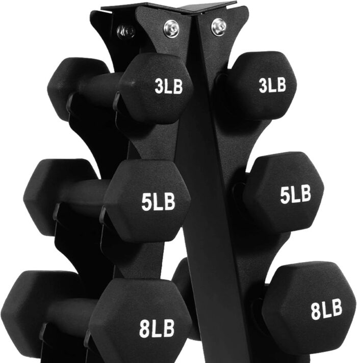 Dumbbell set with rack: 3lb, 5lb, 8lb weights