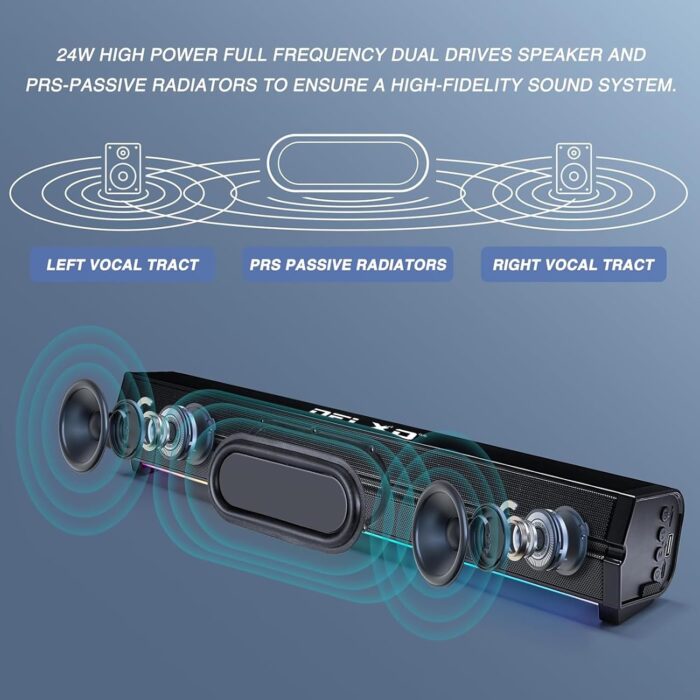 24W dual drive speaker with passive radiators.