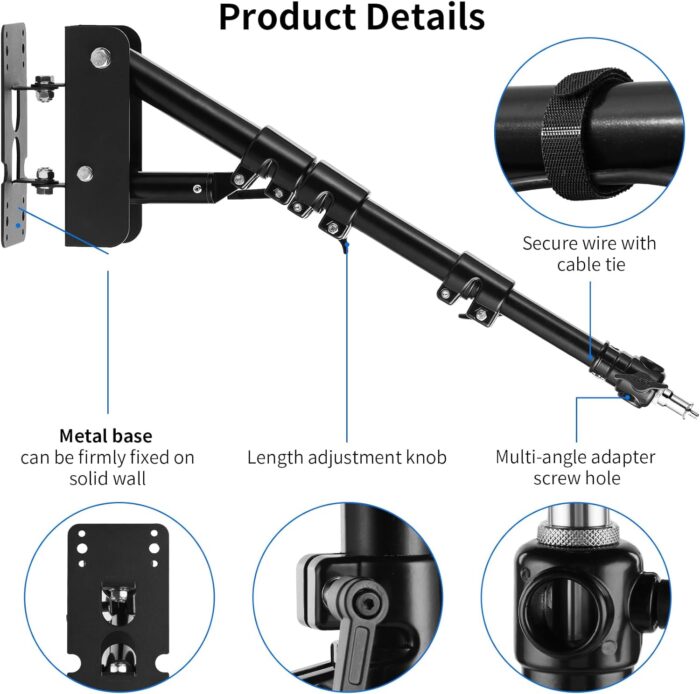 Adjustable wall-mounted metal arm product details