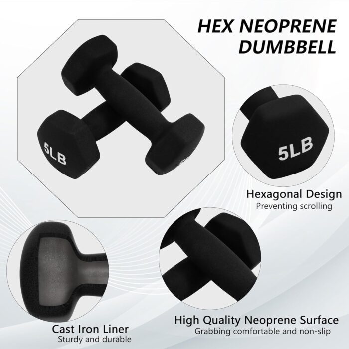 5-pound hex neoprene dumbbell, durable and non-slip