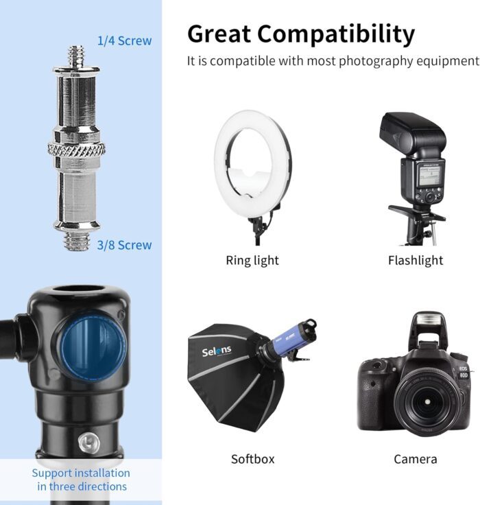 Screw adapter compatible with ring light, flashlight, camera.