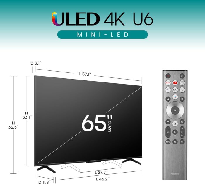 Hisense 65-Inch Class U6 Series Mini-LED ULED 4K UHD Go Keyword: Hisense