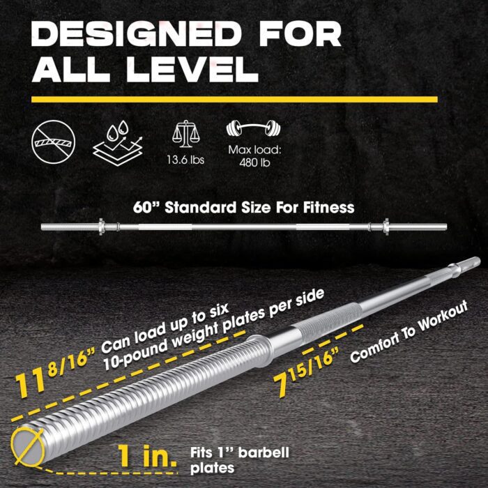 Yes4All 480LB Standard Straight Barbell 60″ - keyword: Yes4All